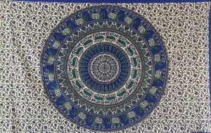 MANTA MEDIANA MANDALA BEIGE/AZUL