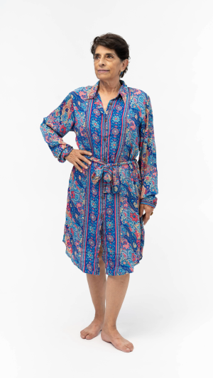 VESTIDO CAMISERO AZUL ESTAMPADO PAISLEY