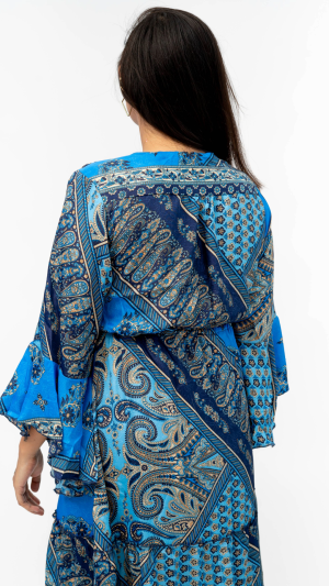 VESTIDO LARGO COLOR AZUL REY CON PAISLEY - Imagen 3